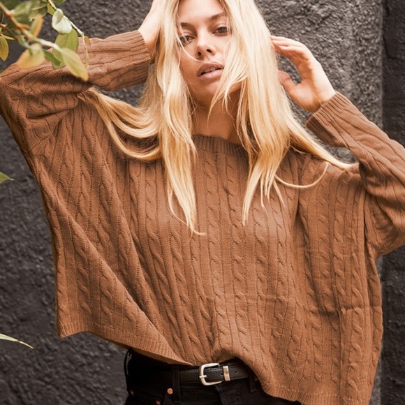 Cable Knit Dolman Style Cropped Sweater - Picture 1 of 5
